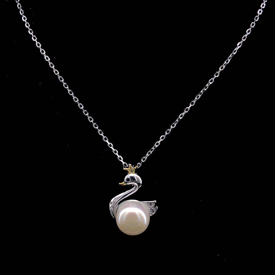 Majestic Swan Pearl Necklace with Golden Crown - ZYLVER.IN #