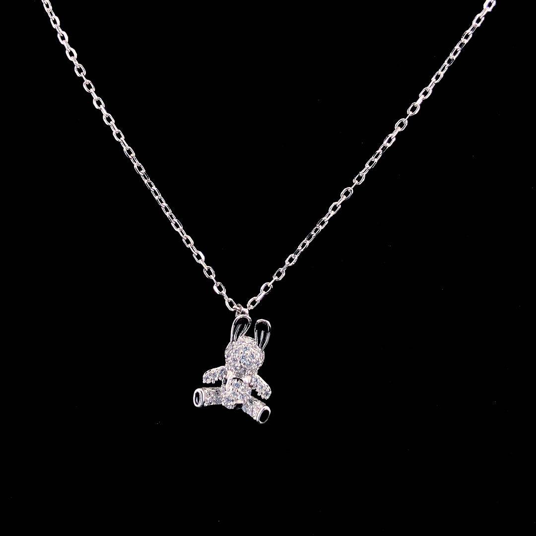 Sterling Silver Zircon Teddy Bear Pendant Necklace - ZYLVER.IN #