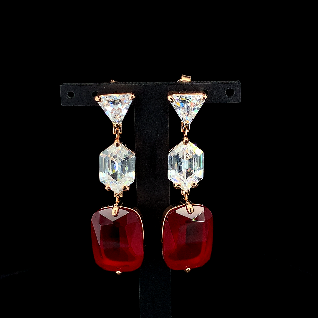 Zylver Red Crystal Drop Earrings for Women - Demi-Fine Collection