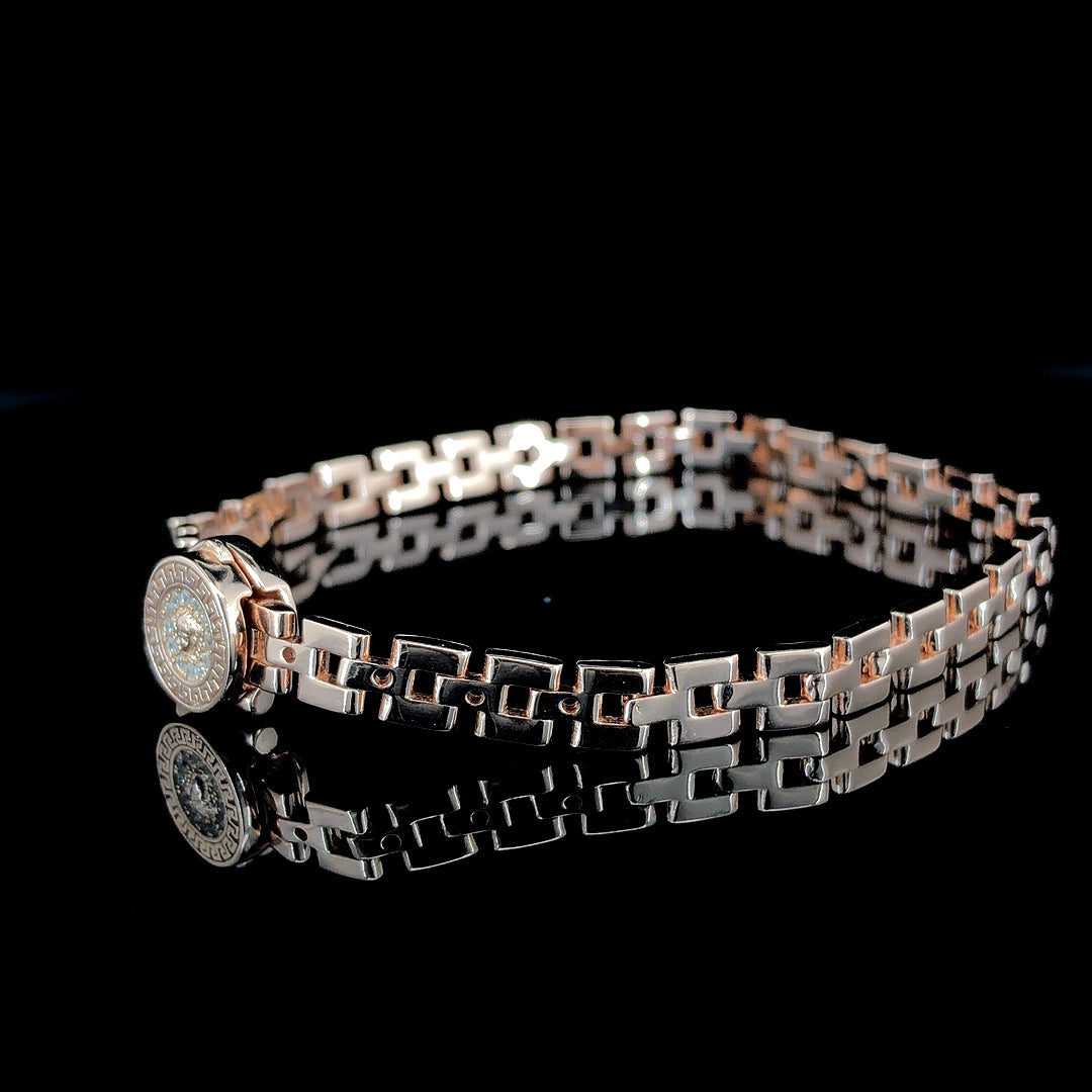 Zylver Greek Key Bracelet with Rose Gold Accents for Men and Women - Sterling Silver Collection