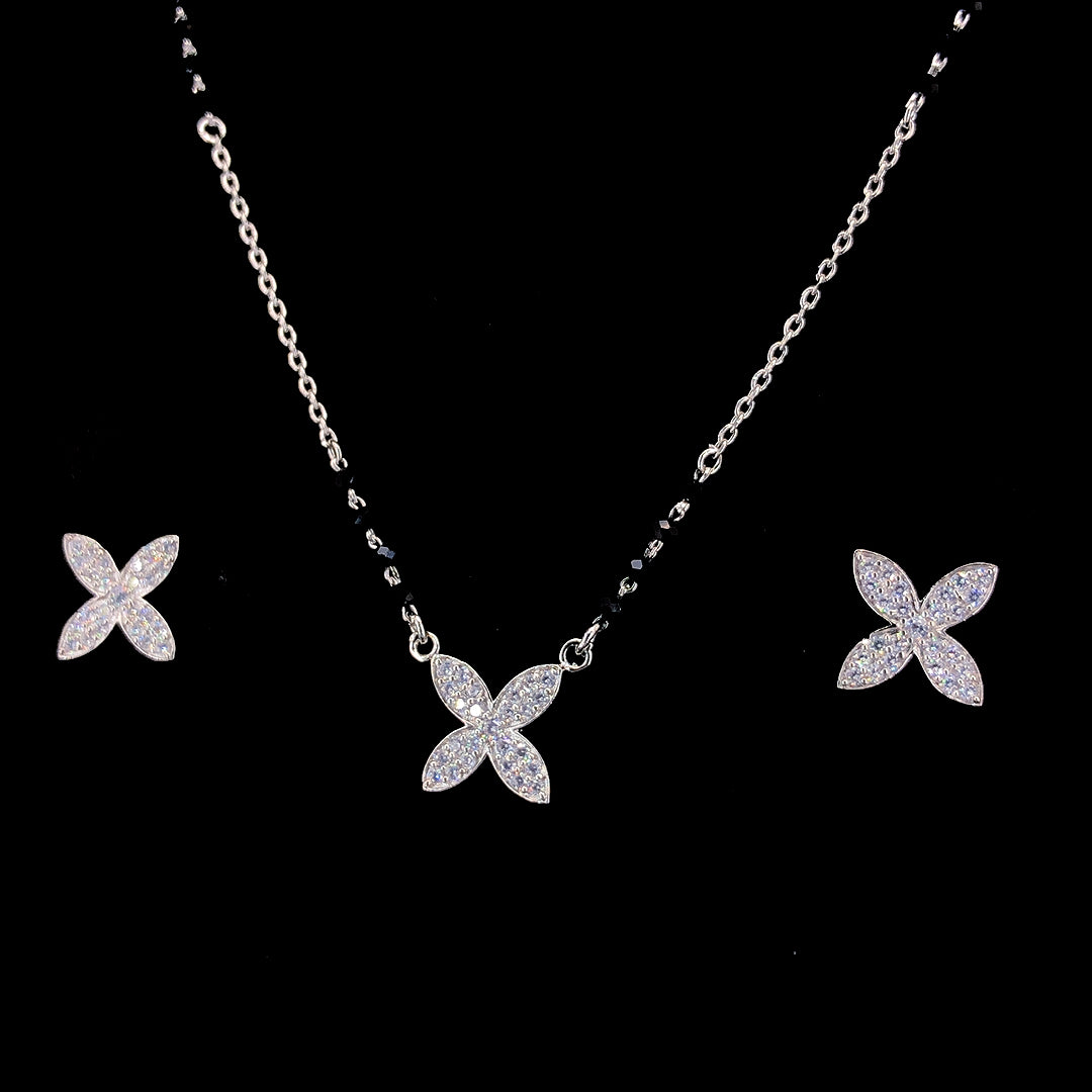 Zylver Sterling Silver Mangalsutra with Elegant Floral Pendant & Earrings