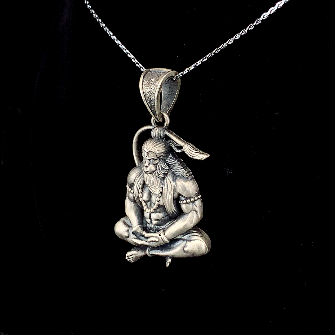Zylver Meditative Lord Hanuman Pendant for Men - Sterling Silver Collection