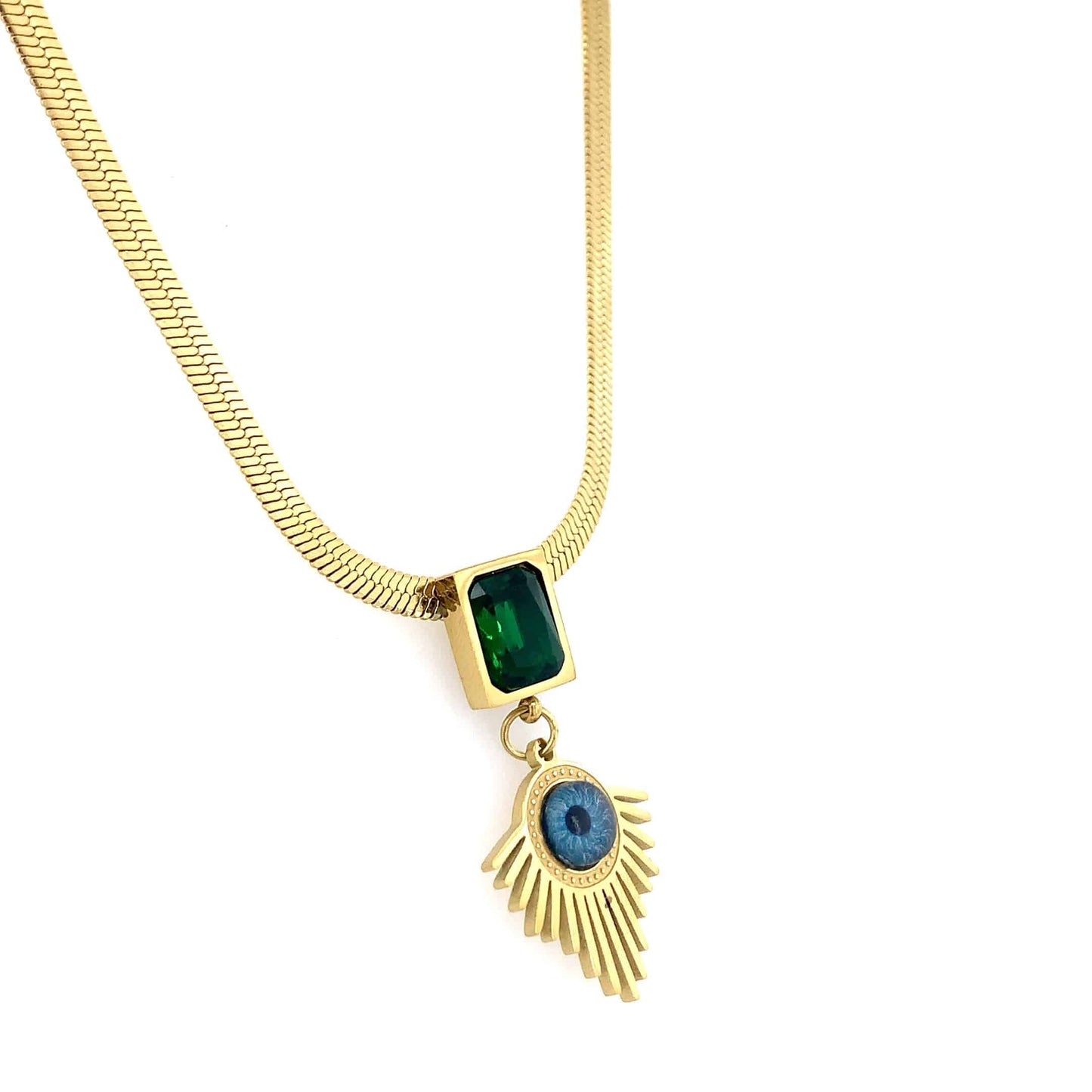 Zylver Evil Eye Necklace with Green Gem for Women - Demi-Fine Collection