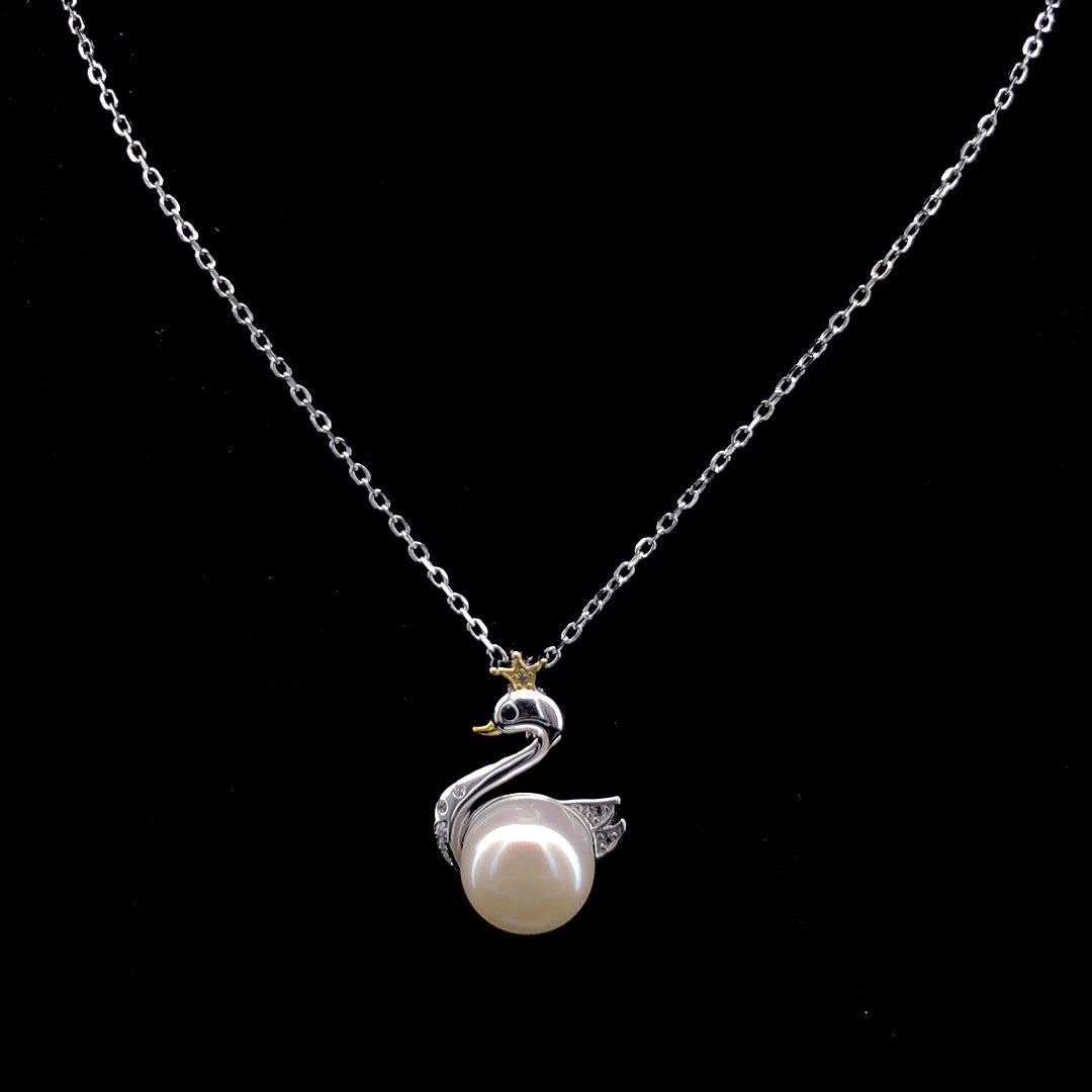 👑 Majestic Swan Pearl Necklace with Golden Crown 👑 - ZYLVER.IN