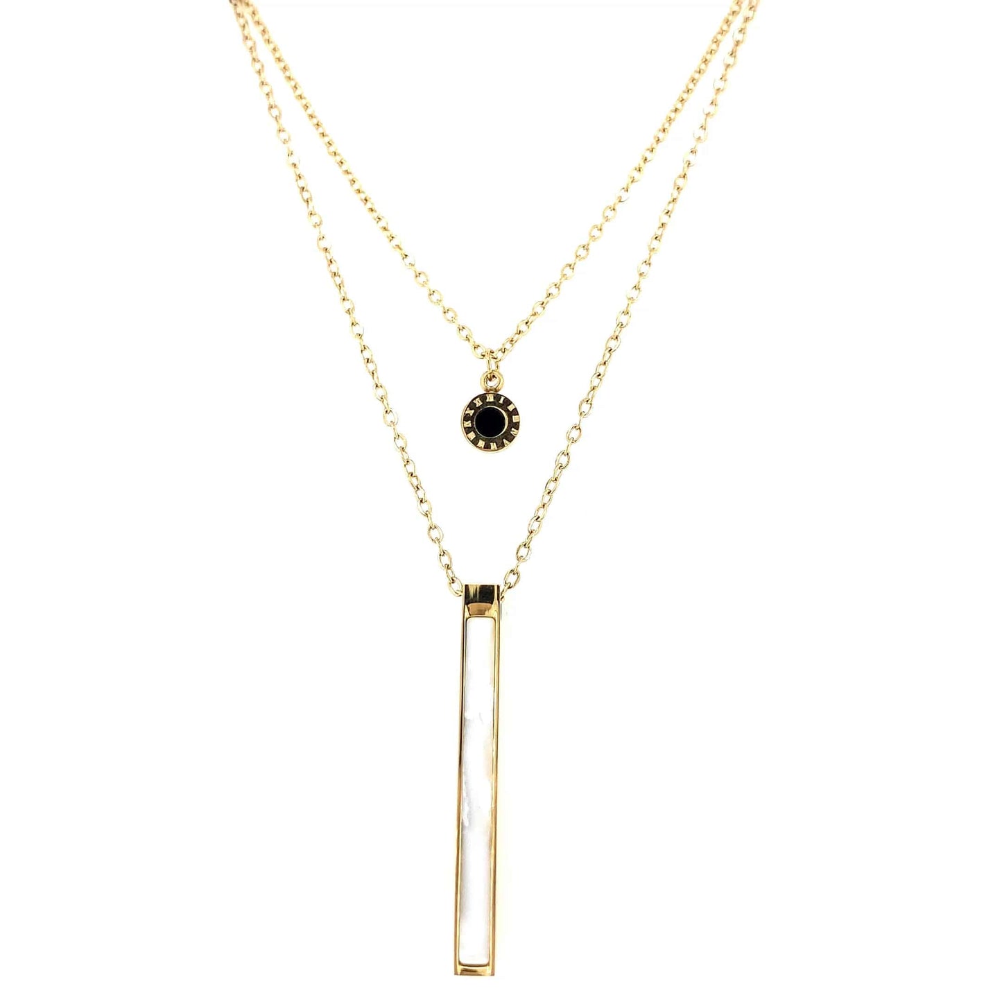 Zylver Layered Necklace with Onyx and Mother-of-Pearl for Women - Demi-Fine Collection