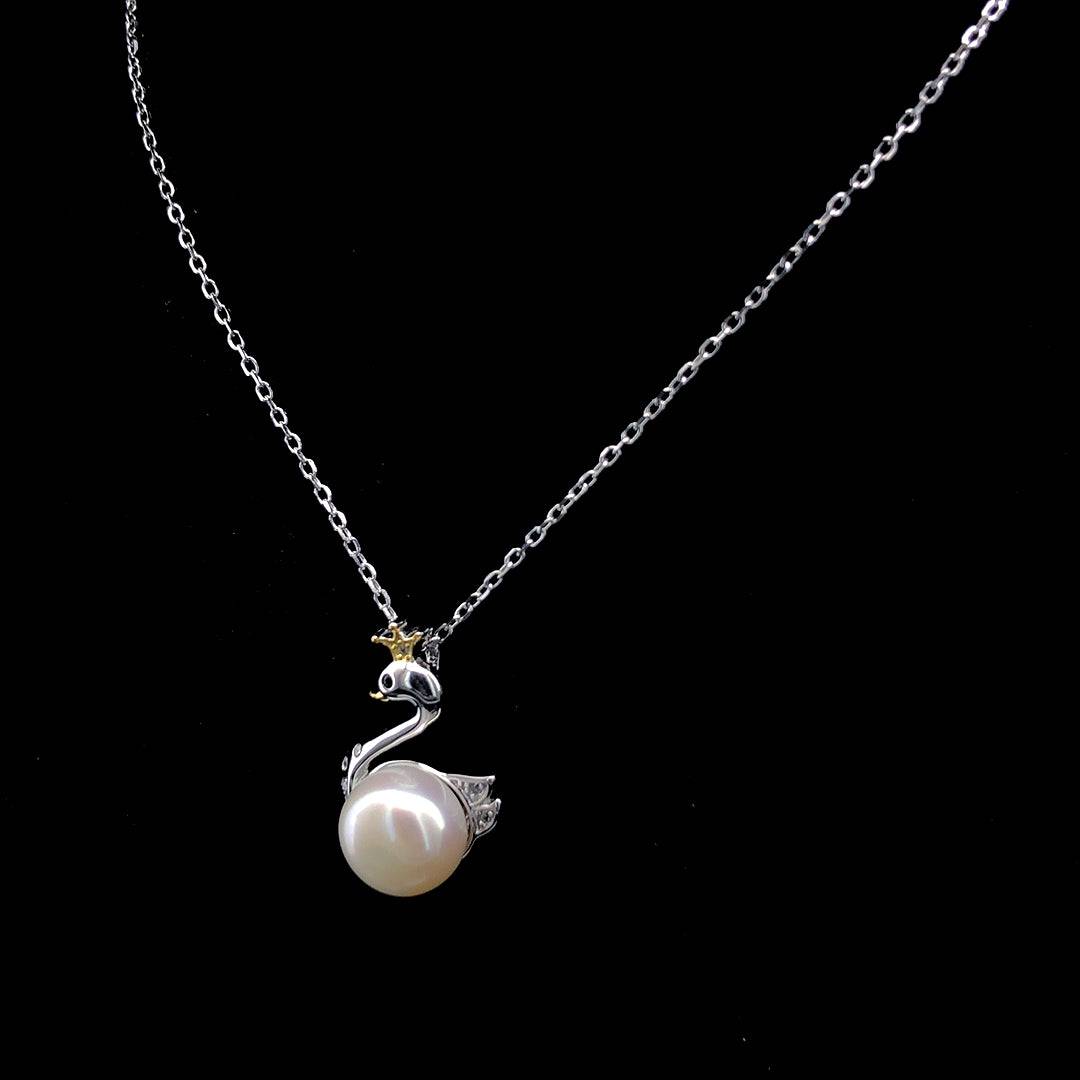 Majestic Swan Pearl Necklace with Golden Crown - ZYLVER.IN #