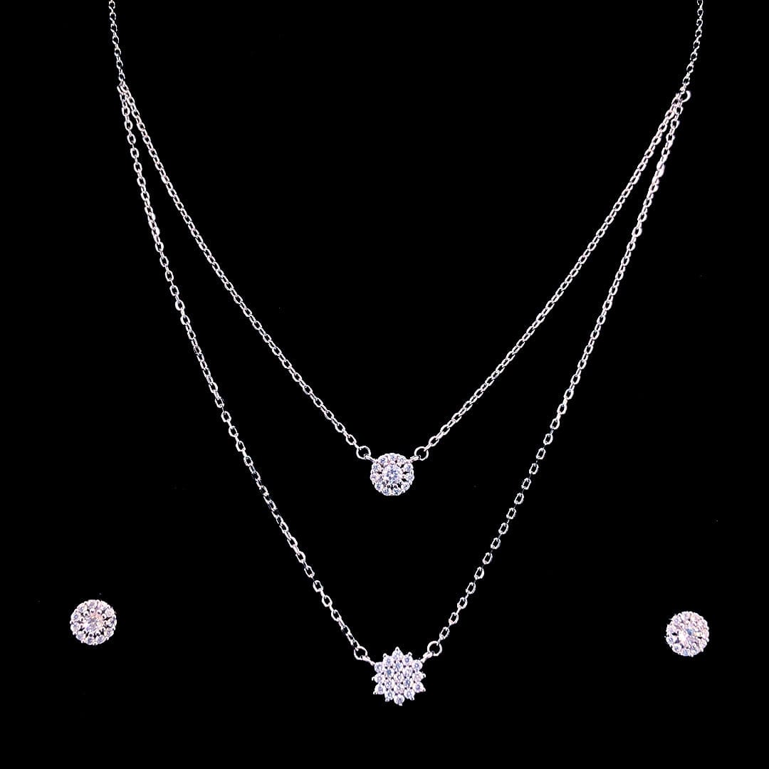 Sterling Silver Starburst Layered Necklace Set | Pure Silver Jewellery Sets | ZYLVER - ZYLVER.IN #