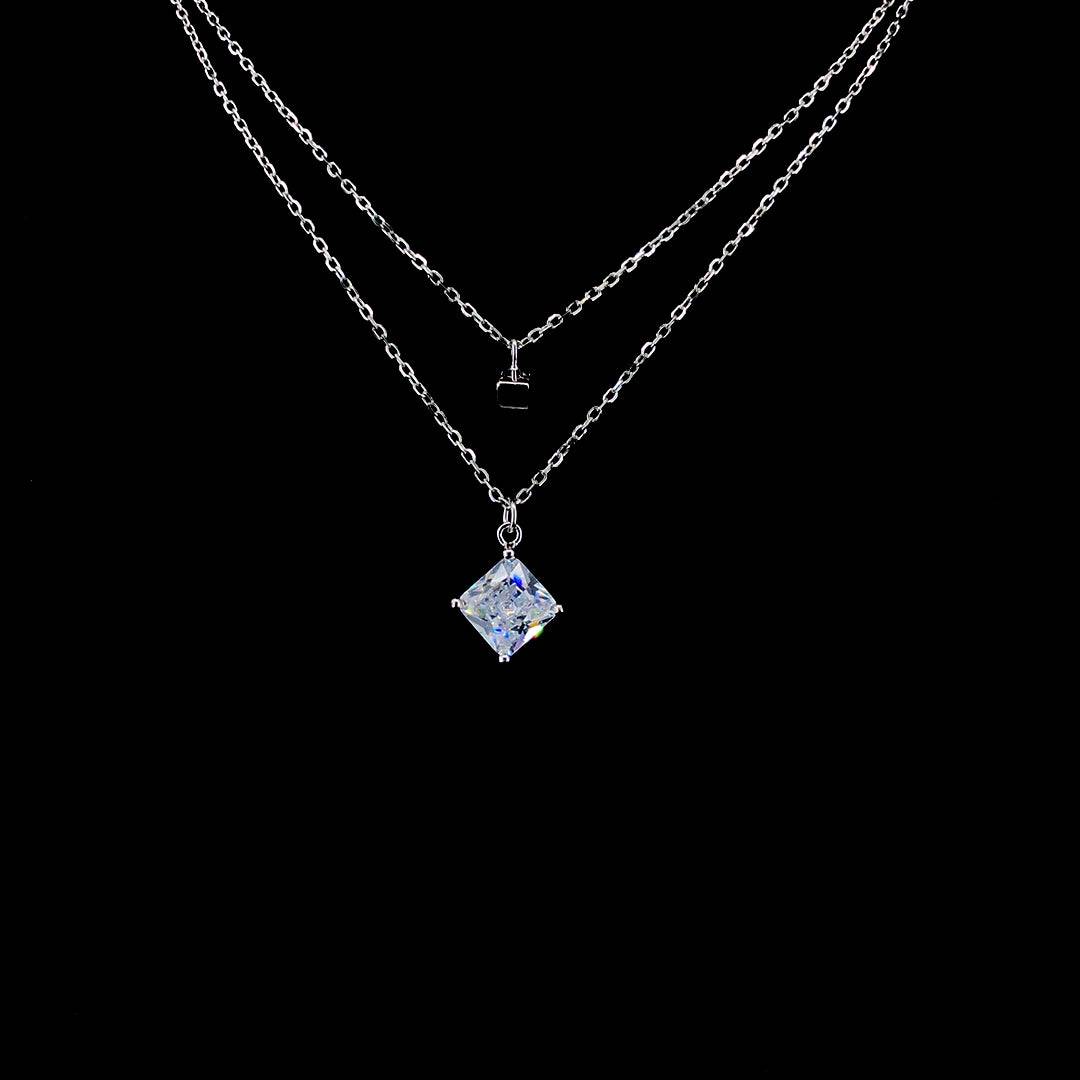 Sterling Silver Double-Layer Zircon Pendant Necklace - ZYLVER.IN #