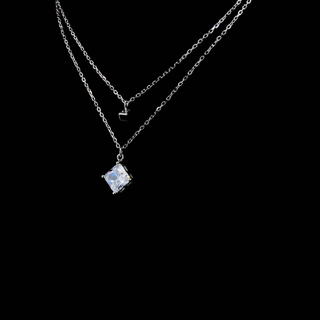 Sterling Silver Double-Layer Zircon Pendant Necklace - ZYLVER.IN #