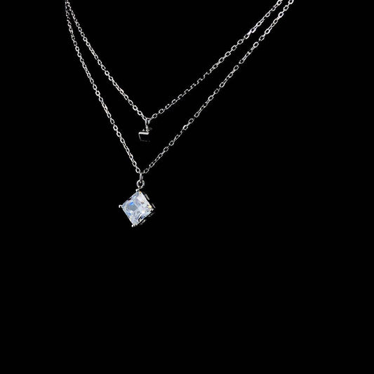 Sterling Silver Double-Layer Zircon Pendant Necklace - ZYLVER.IN #