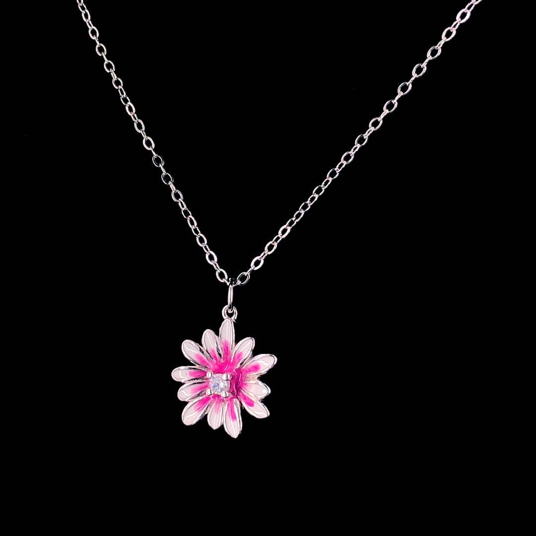Sterling Silver Pink Flower Pendant Necklace - ZYLVER.IN #