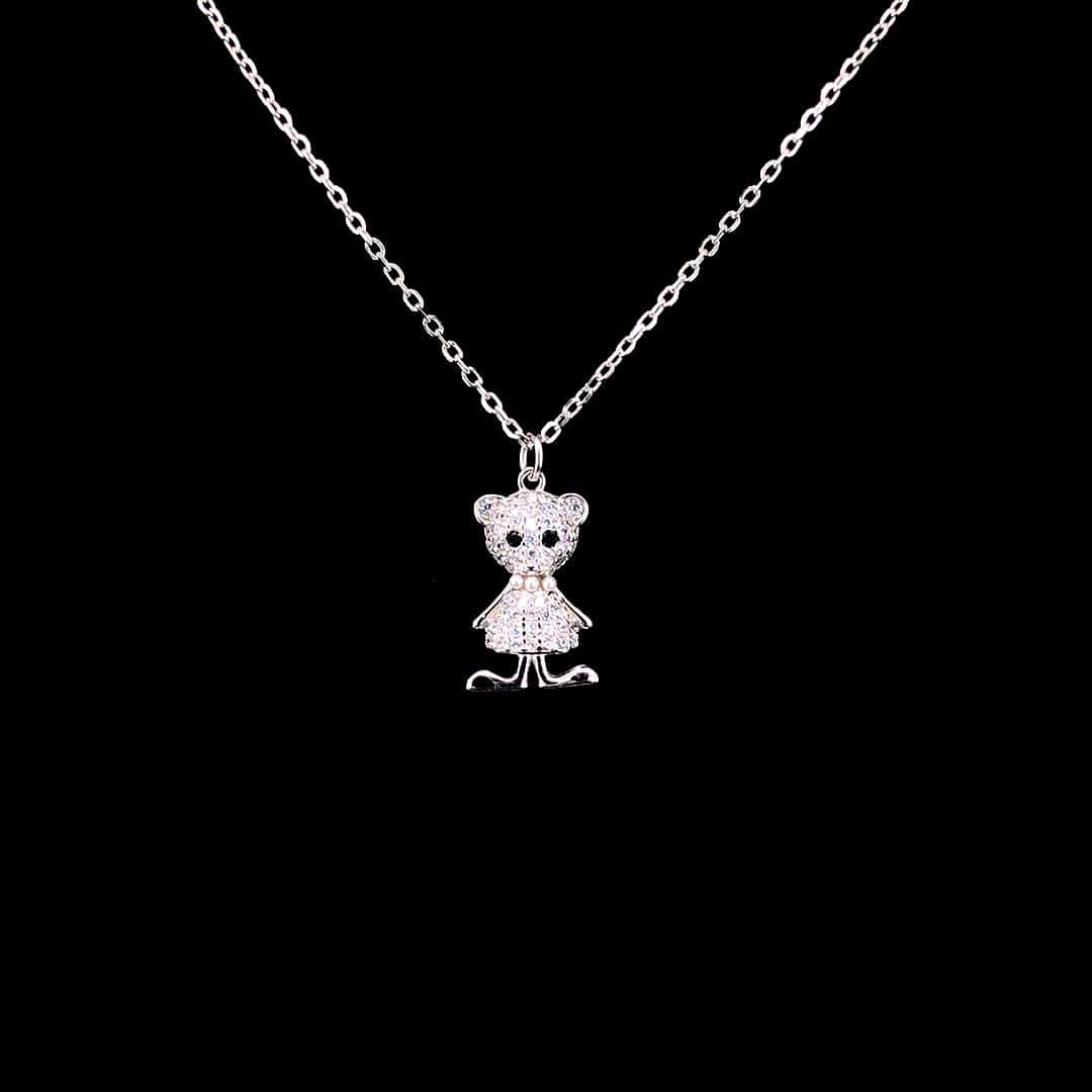 Sterling Silver Teddy Bear Pendant Necklace - ZYLVER.IN #