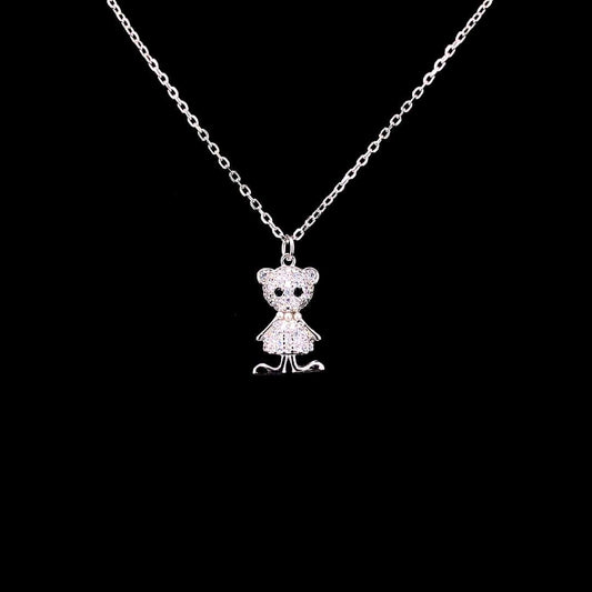 Sterling Silver Teddy Bear Pendant Necklace - ZYLVER.IN #