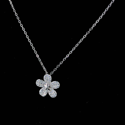 Sterling Silver Zircon Floral Pendant Necklace - ZYLVER.IN #
