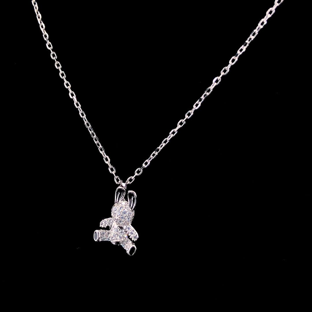 Sterling Silver Zircon Teddy Bear Pendant Necklace - ZYLVER.IN #