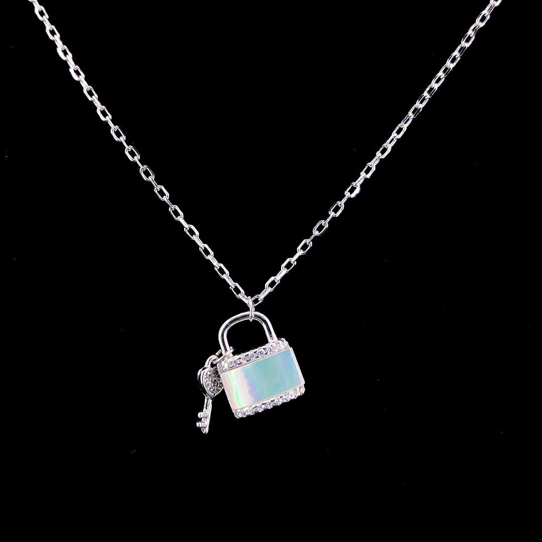 Sterling Silver Opal Lock and Key Pendant Necklace ✨ - ZYLVER.IN #