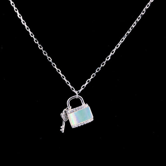 Sterling Silver Opal Lock and Key Pendant Necklace ✨ - ZYLVER.IN #