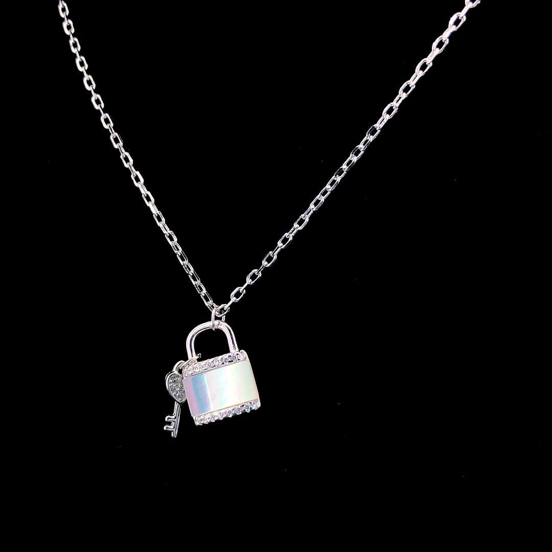 Sterling Silver Opal Lock and Key Pendant Necklace ✨ - ZYLVER.IN #
