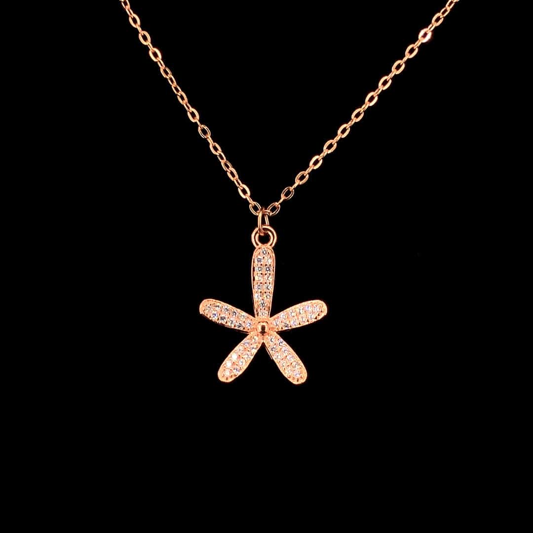 Rose Gold-Plated Sterling Silver Zircon Flower Pendant Necklace - ZYLVER.IN #