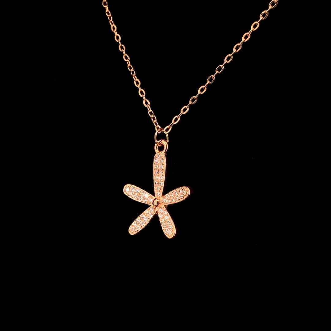 Rose Gold-Plated Sterling Silver Zircon Flower Pendant Necklace - ZYLVER.IN #