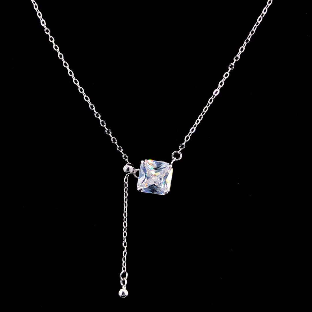 Sterling Silver Zircon Drop Necklace - ZYLVER.IN #
