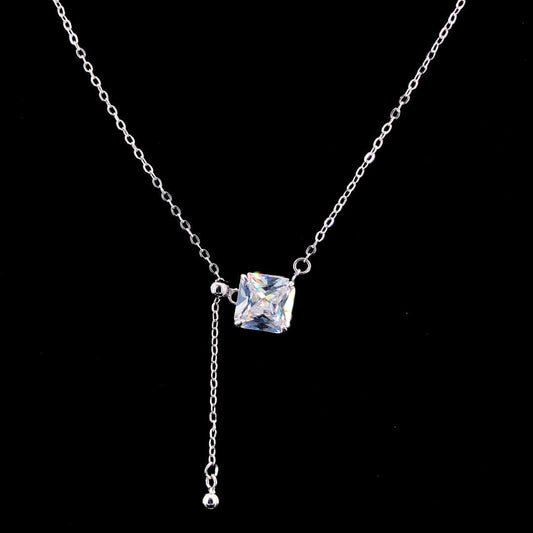 Sterling Silver Zircon Drop Necklace - ZYLVER.IN #