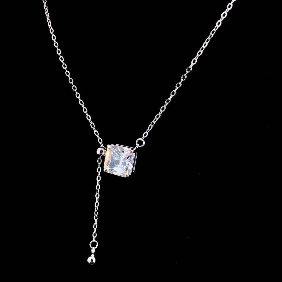 Sterling Silver Zircon Drop Necklace - ZYLVER.IN #