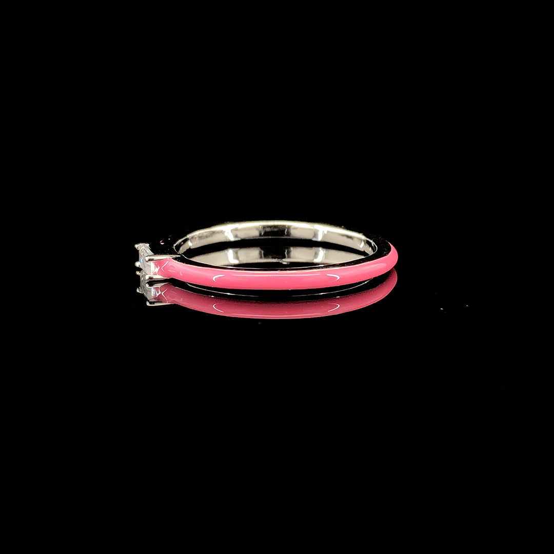 Zylver Pink Enameled Baguette Ring for Women - Sterling Silver Collection