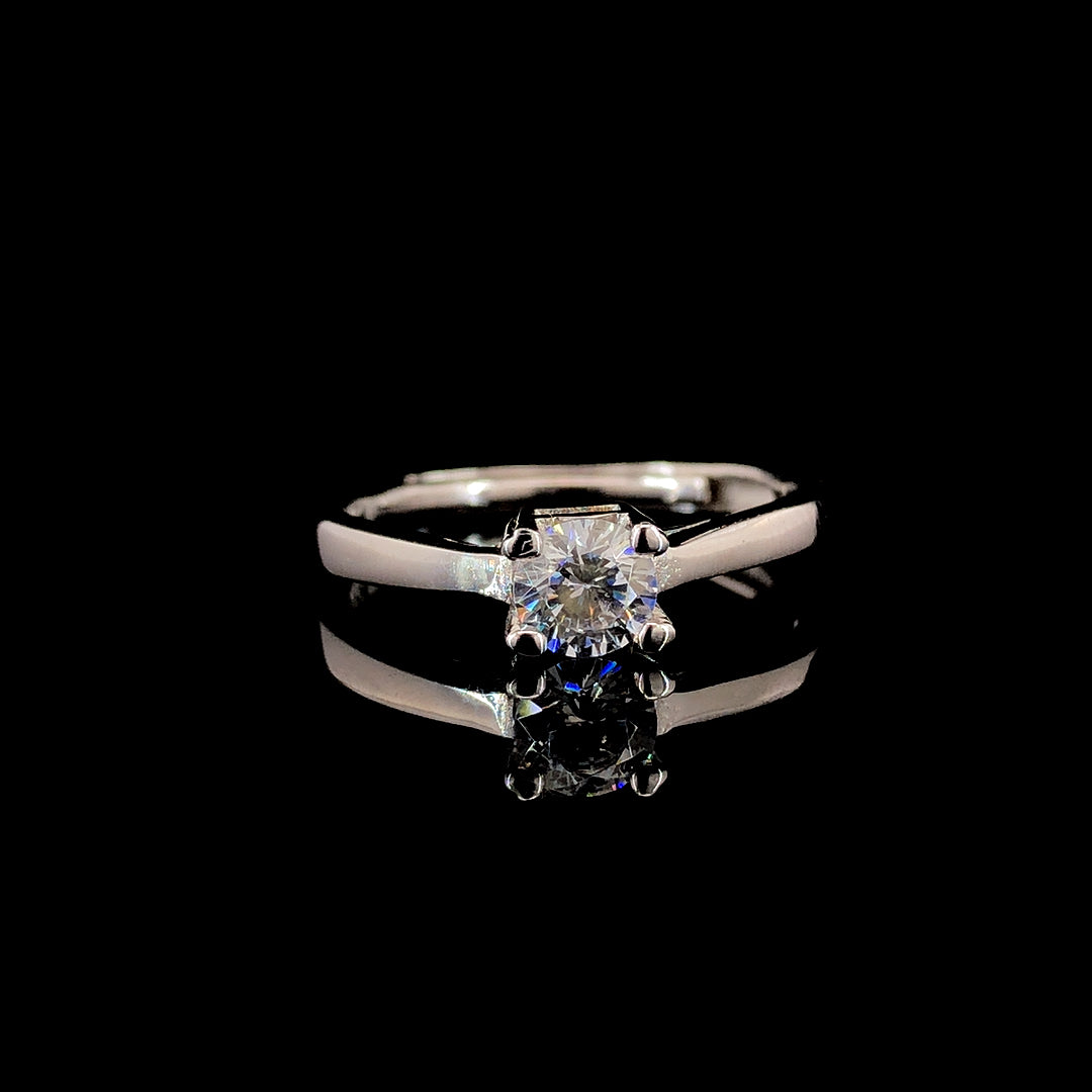 Zylver Adjustable Square Solitaire Ring for Women - Sterling Silver Collection