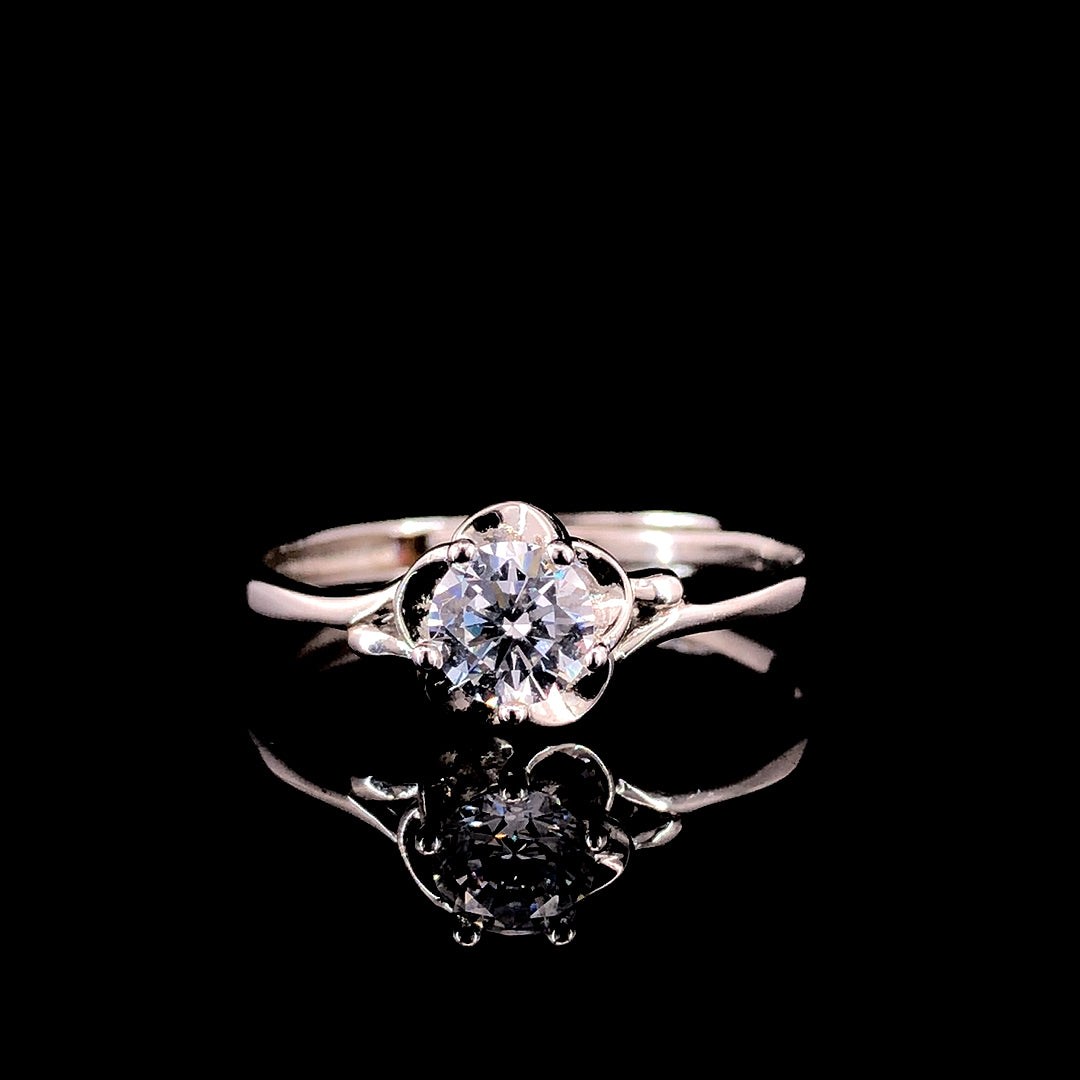 Zylver Adjustable Floral Solitaire Ring for Women - Sterling Silver Collection