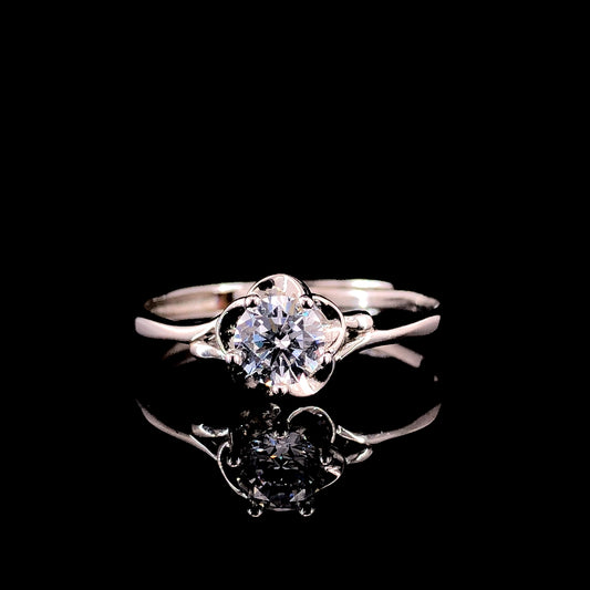 Zylver Adjustable Floral Solitaire Ring for Women - Sterling Silver Collection