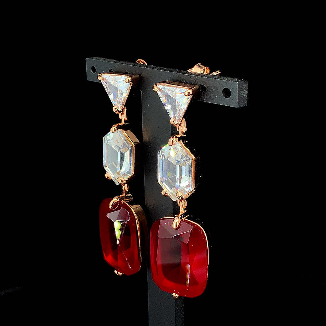Zylver Red Crystal Drop Earrings for Women - Demi-Fine Collection