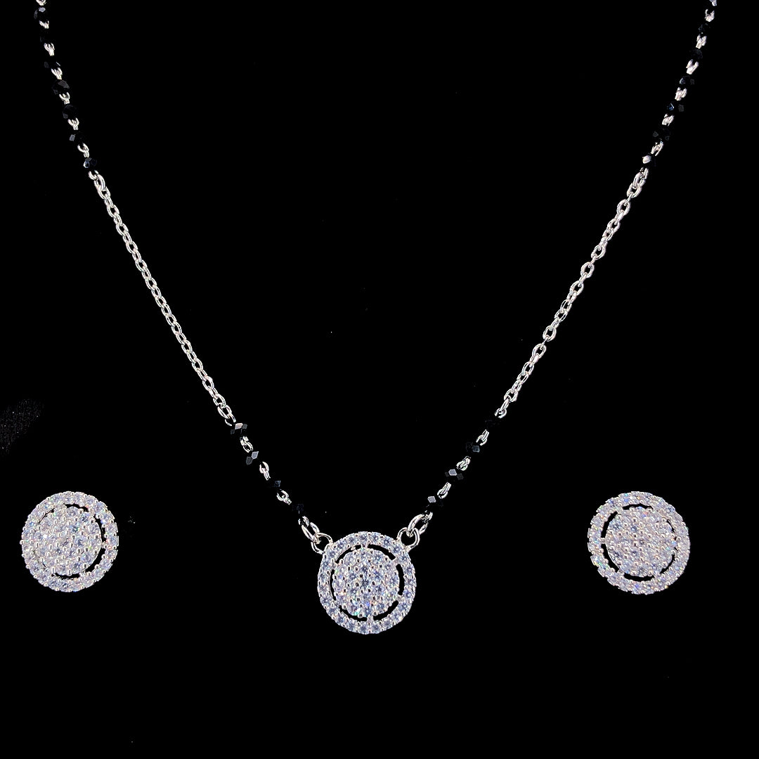 Zylver Sterling Silver Round CZ Mangalsutra Set