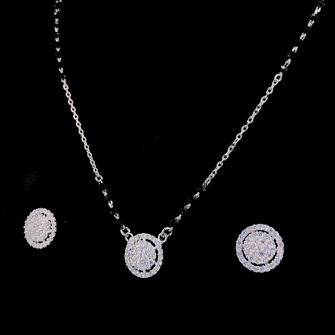 Zylver Sterling Silver Round CZ Mangalsutra Set