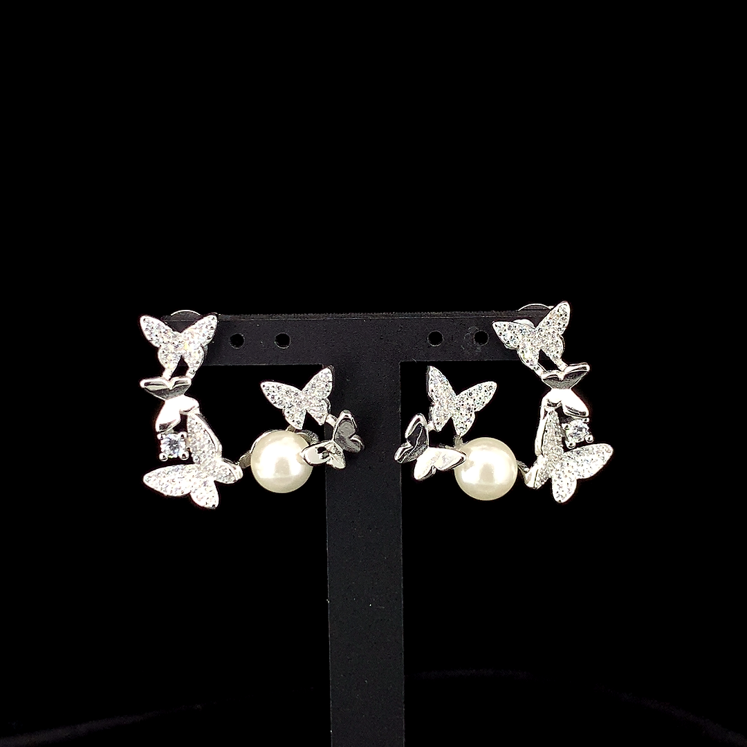 Zylver Butterfly Pearl Statement Earrings for Women - Sterling Silver Collection