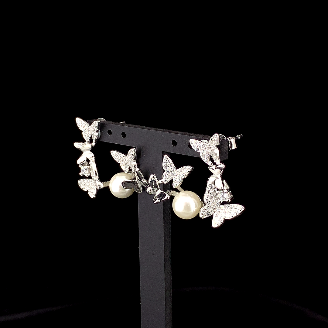Zylver Butterfly Pearl Statement Earrings for Women - Sterling Silver Collection