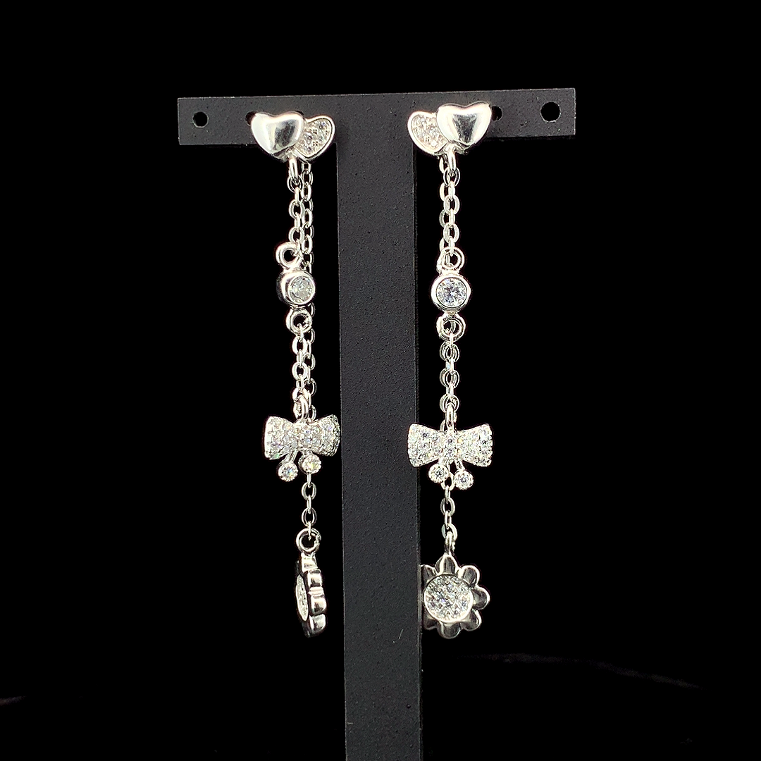 Zylver Heart and Bow Dangle Earrings for Women - Sterling Silver Collection