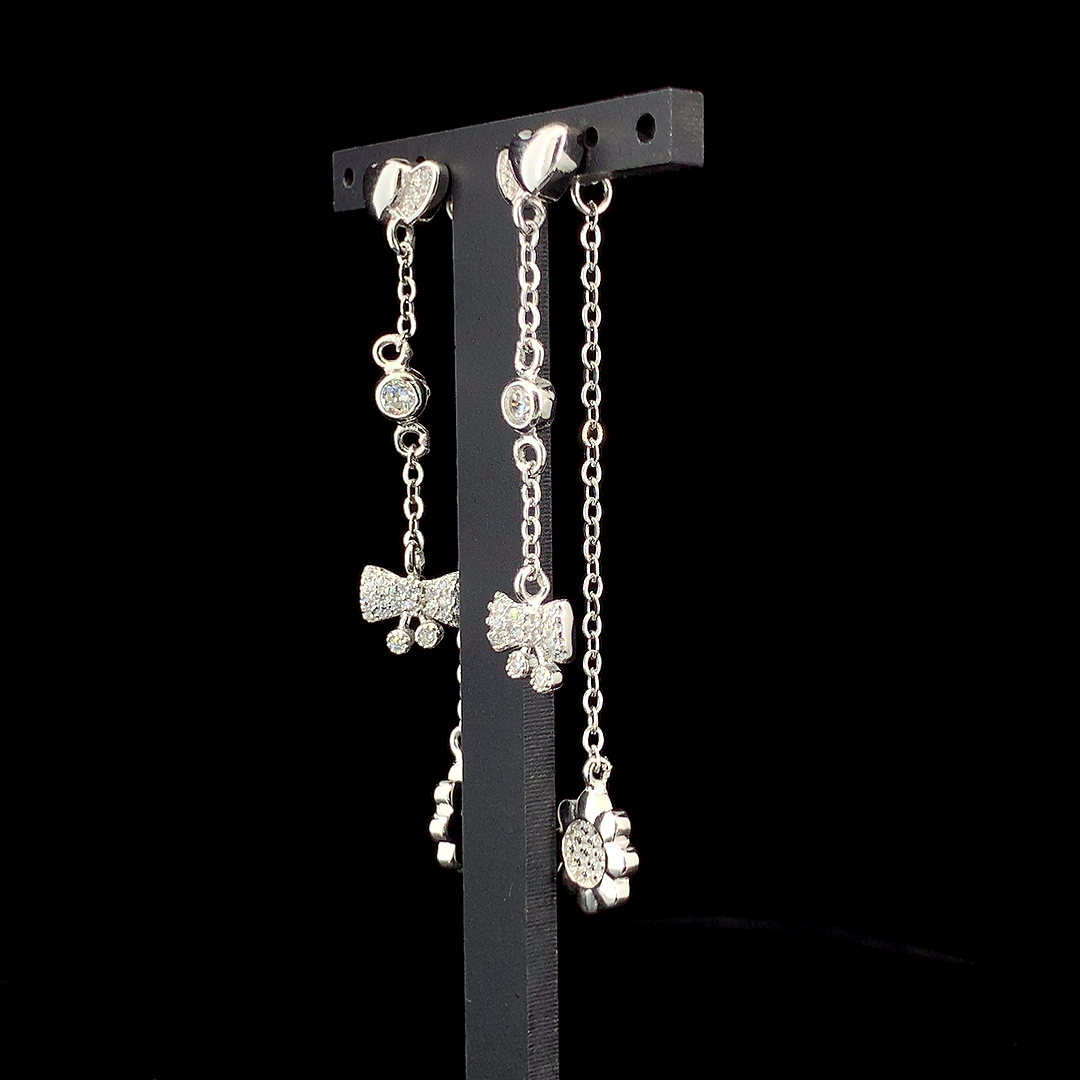 Zylver Heart and Bow Dangle Earrings for Women - Sterling Silver Collection