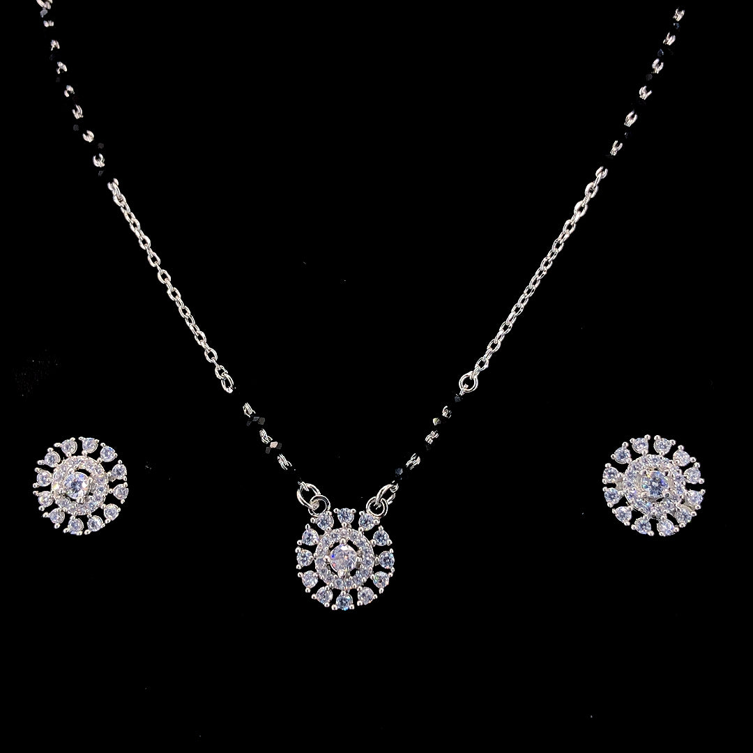 Zylver Sterling Silver Mangalsutra with Sparkling Circular Pendant & Earrings