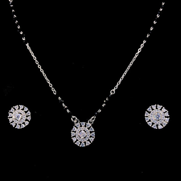 Zylver Sterling Silver Mangalsutra with Sparkling Circular Pendant & Earrings