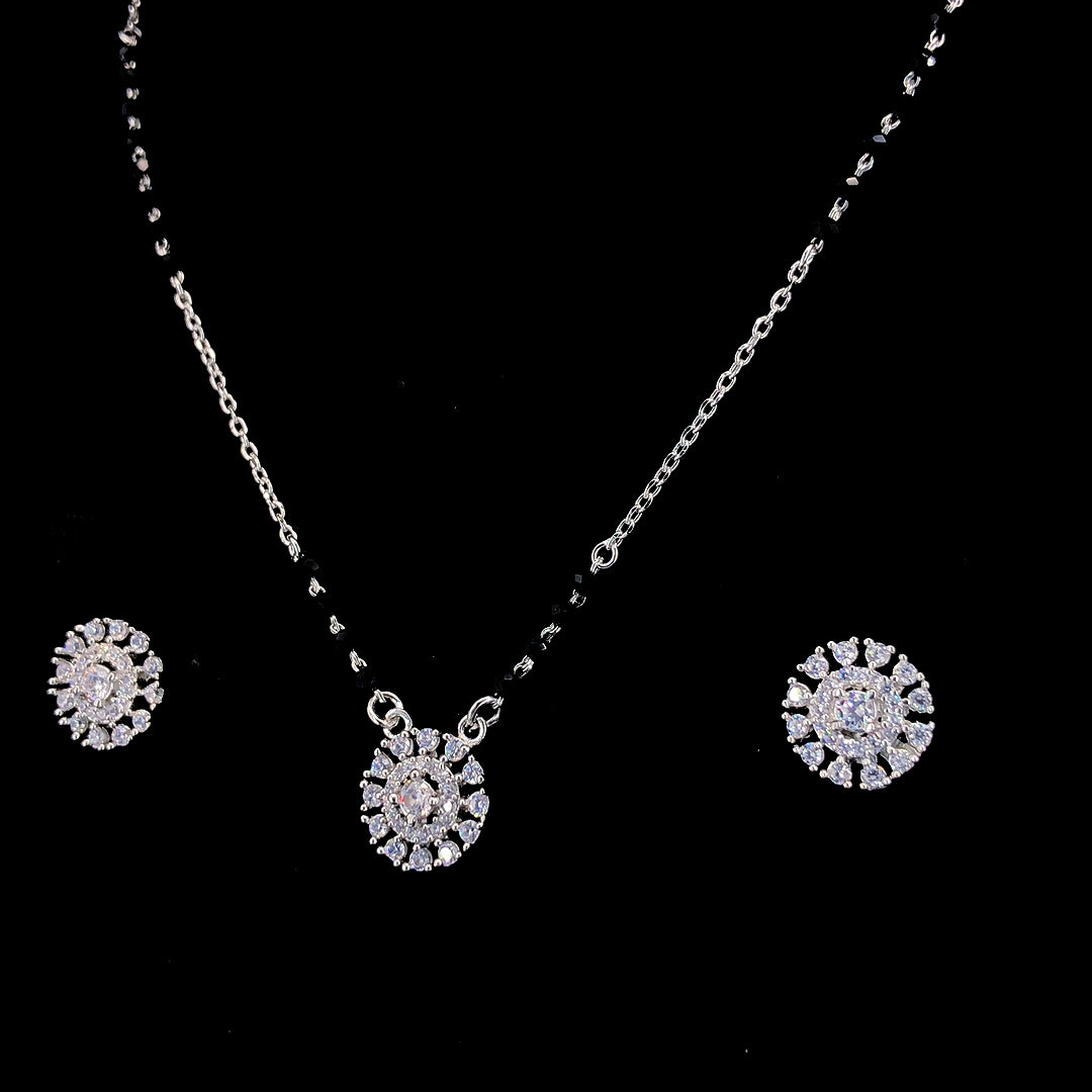 Zylver Sterling Silver Mangalsutra with Sparkling Circular Pendant & Earrings