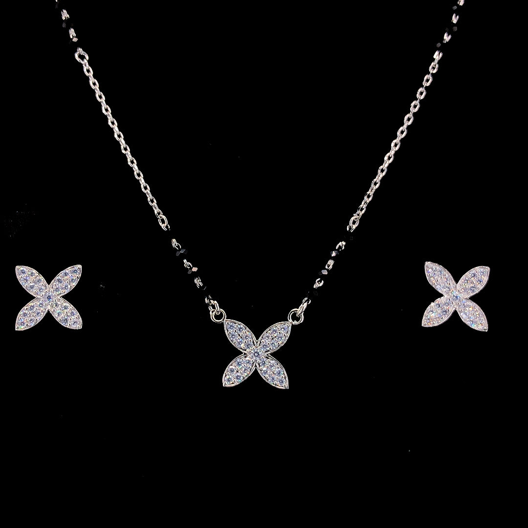 Zylver Sterling Silver Mangalsutra with Elegant Floral Pendant & Earrings