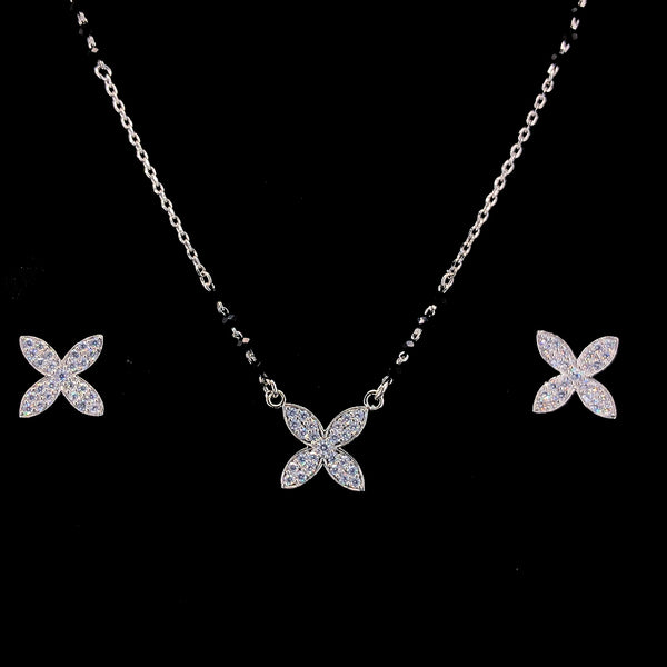 Zylver Sterling Silver Mangalsutra with Elegant Floral Pendant & Earrings