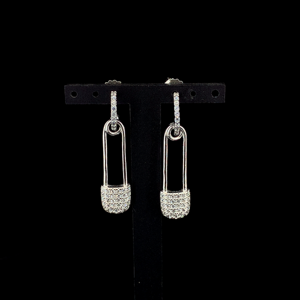 Zylver Safety Pin Earrings with Pavé Crystals for Women - Sterling Silver Collection