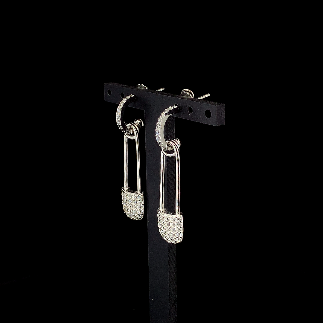 Zylver Safety Pin Earrings with Pavé Crystals for Women - Sterling Silver Collection