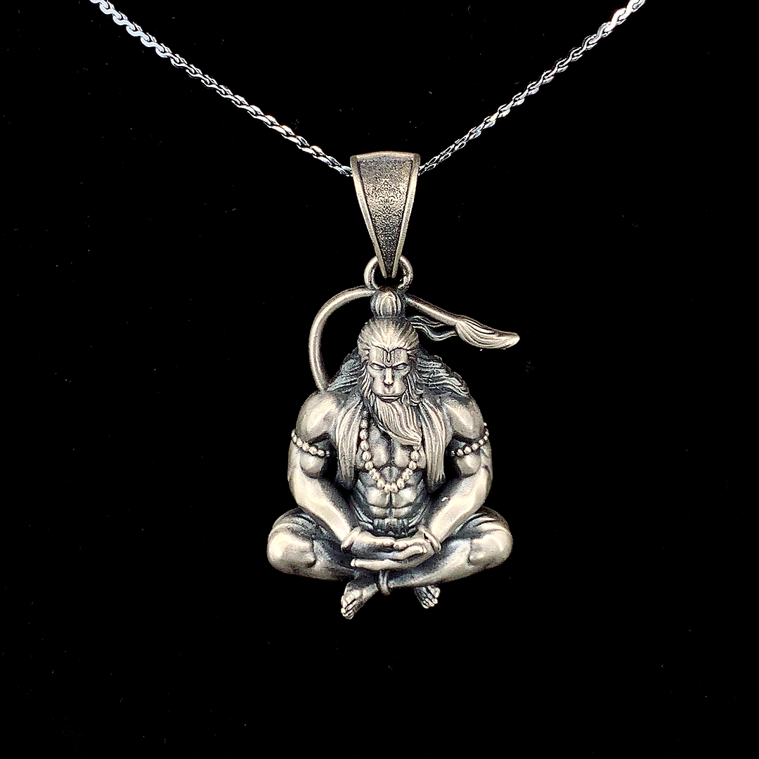 Zylver Meditative Lord Hanuman Pendant for Men - Sterling Silver Collection