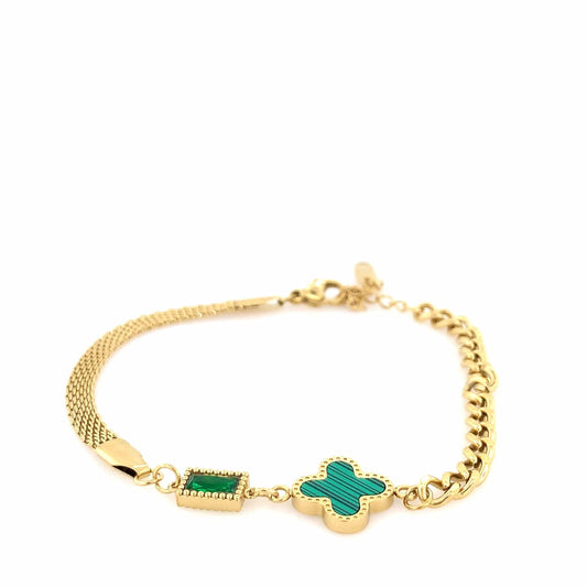 Zylver Clover Charm Bracelet with Green Enamel for Women - Demi-Fine Collection