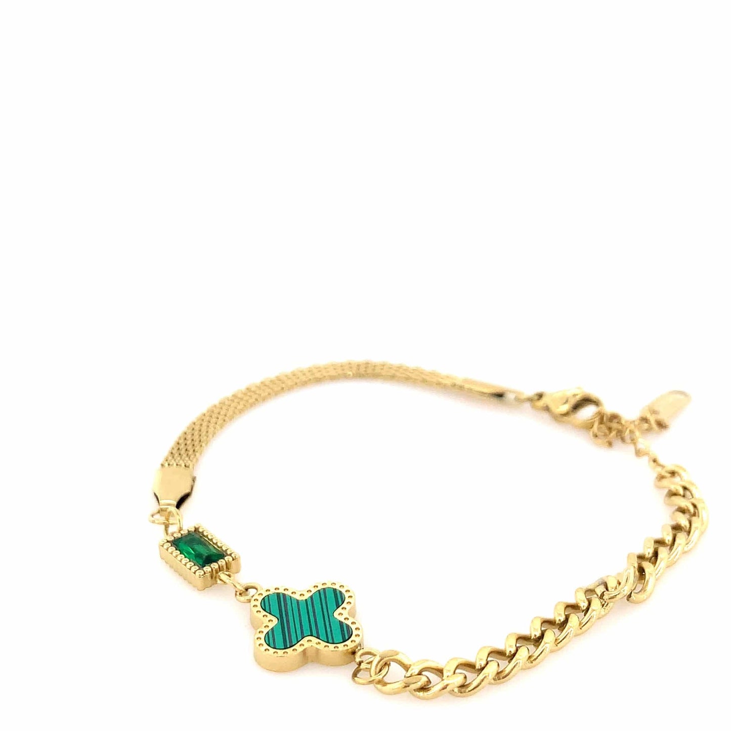 Zylver Clover Charm Bracelet with Green Enamel for Women - Demi-Fine Collection
