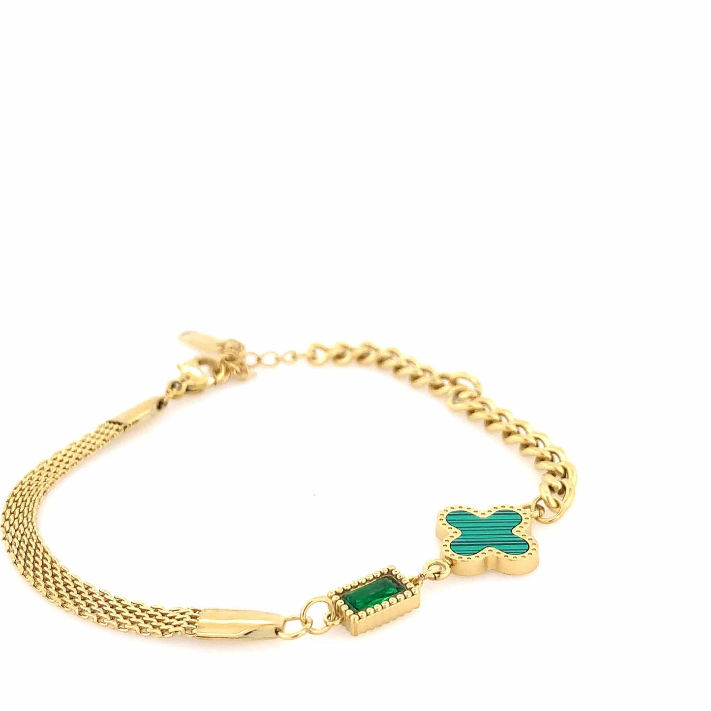 Zylver Clover Charm Bracelet with Green Enamel for Women - Demi-Fine Collection