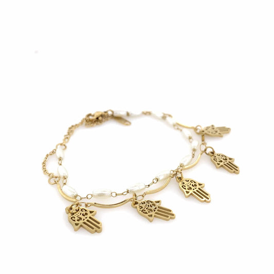 Zylver Hamsa Charm Bracelet with Pearl Accents for Women - Demi-Fine Collection